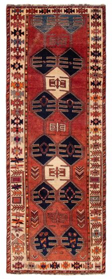 Geometric  Vintage/Distressed Brown Runner rug 12-ft-runner Turkish Hand-knotted 393146