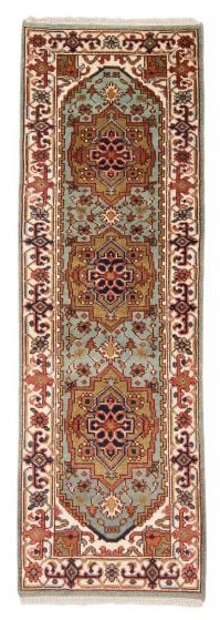 Bordered  Traditional Blue Runner rug 8-ft-runner Indian Hand-knotted 377947