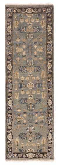 Traditional Transitional Green Runner Rug 8 Feet Indian Hand-knotted 429280