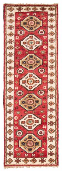 Bordered  Traditional Red Runner rug 8-ft-runner Indian Hand-knotted 363233