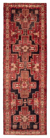 Geometric Red Runner rug 11-ft-runner Turkish Hand-knotted 390726