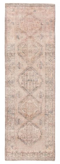Geometric  Vintage Brown Runner rug 10-ft-runner Turkish Hand-knotted 392189