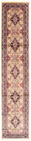 Bordered  Traditional Green Runner rug 12-ft-runner Indian Hand-knotted 348865