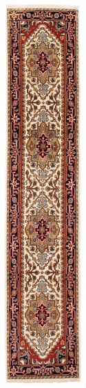 Bordered  Traditional Ivory Runner rug 12-ft-runner Indian Hand-knotted 386949