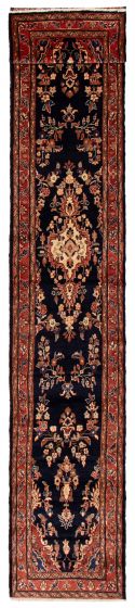 Traditional Blue Runner rug 16-ft-runner Turkish Hand-knotted 393967