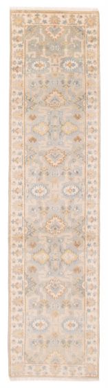 Bordered  Transitional Grey Runner rug 10-ft-runner Indian Hand-knotted 387117