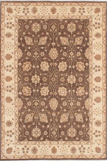 Traditional Brown Area rug 6x9 Indian Hand-knotted 223694