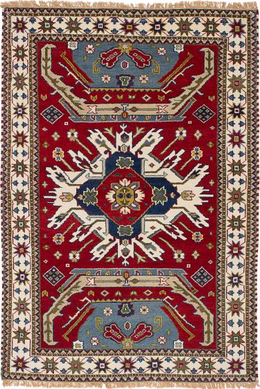 Traditional Red Area rug 4x6 Indian Hand-knotted 241013