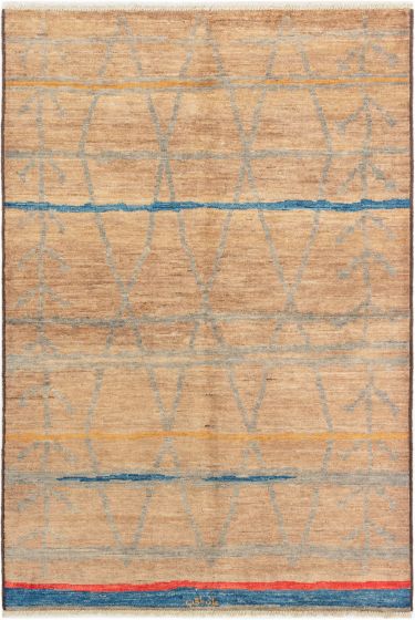 Casual  Transitional Brown Area rug 5x8 Indian Hand-knotted 280296