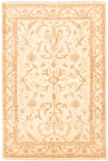 Bordered  Traditional Ivory Area rug 5x8 Afghan Hand-knotted 318292