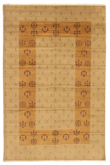 Casual  Transitional Yellow Area rug 5x8 Pakistani Hand-knotted 349486