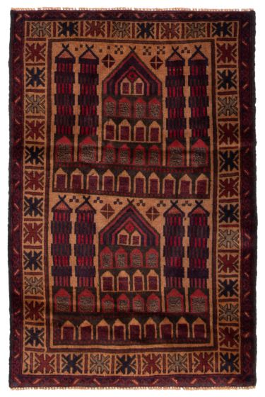 Bordered  Tribal Red Area rug 3x5 Afghan Hand-knotted 358252