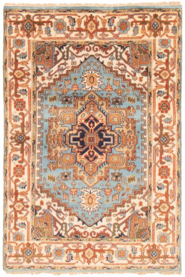 Bordered  Traditional Blue Area rug 3x5 Indian Hand-knotted 369665