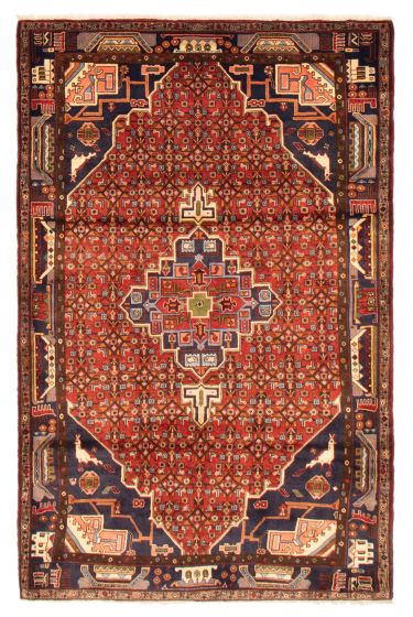 Bordered  Traditional Red Area rug 5x8 Persian Hand-knotted 373754