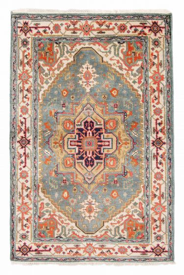 Bordered  Traditional Grey Area rug 3x5 Indian Hand-knotted 377915