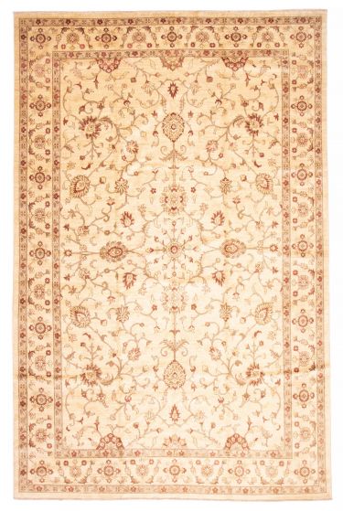 Bordered  Traditional Ivory Area rug Unique Afghan Hand-knotted 380719