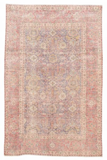 Bordered  Vintage/Distressed Blue Area rug 5x8 Turkish Hand-knotted 386565