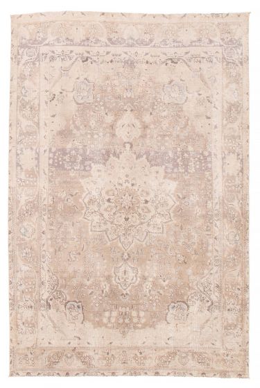 Bordered  Vintage/Distressed Ivory Area rug 6x9 Turkish Hand-knotted 386580