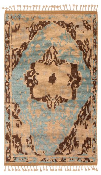 Casual  Transitional Brown Area rug 5x8 Indian Hand-knotted 349314