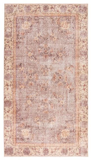 Bordered  Vintage Brown Area rug 4x6 Turkish Hand-knotted 364152