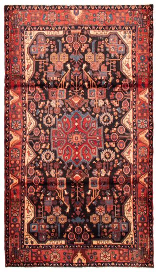 Bordered  Traditional Black Area rug 5x8 Persian Hand-knotted 366276
