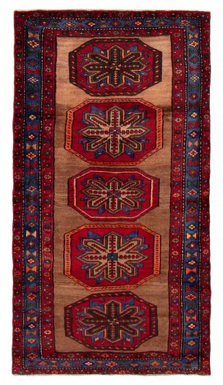 Bordered  Geometric Brown Area rug Unique Turkish Hand-knotted 390877