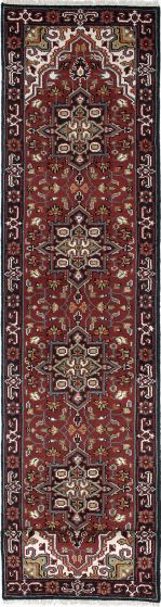 Geometric  Traditional Red Runner rug 16-ft-runner Indian Hand-knotted 219415