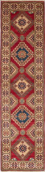 Geometric  Traditional Red Runner rug 10-ft-runner Afghan Hand-knotted 221419