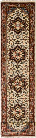 Traditional Ivory Runner rug 12-ft-runner Indian Hand-knotted 237524