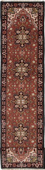 Geometric  Traditional Brown Runner rug 20-ft-runner Indian Hand-knotted 239736