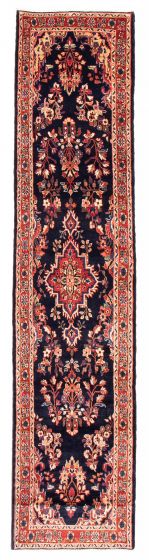 Bordered  Traditional Blue Runner rug 12-ft-runner Persian Hand-knotted 385060