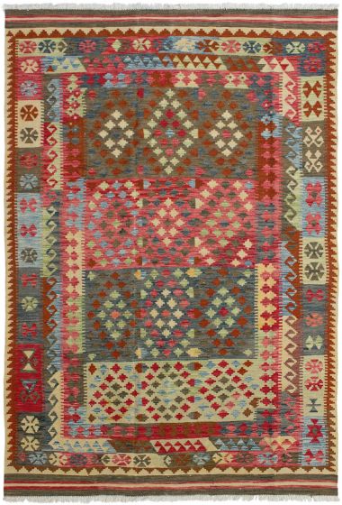 Bordered  Tribal Red Area rug 6x9 Turkish Flat-weave 285920