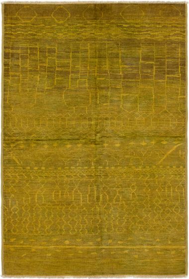 Casual  Transitional Green Area rug 5x8 Indian Hand-knotted 286934