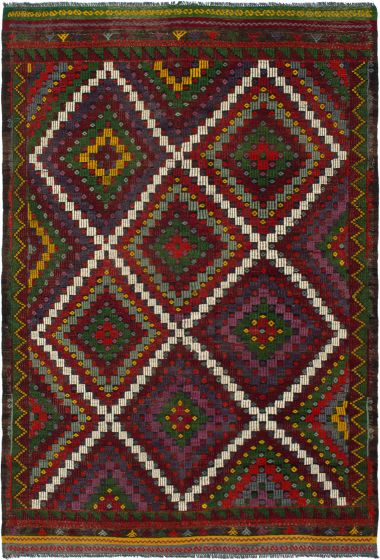 Flat-weaves & Kilims  Geometric Red Area rug 5x8 Turkish Flat-weave 291692