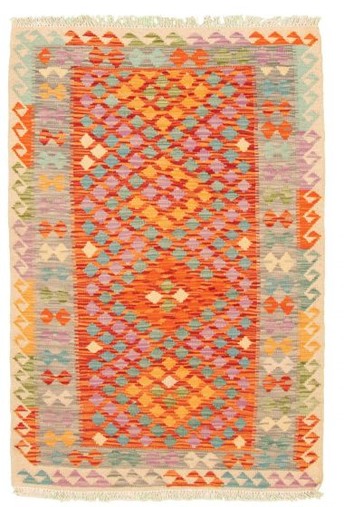 Bordered  Geometric Red Area rug 3x5 Turkish Flat-weave 329473