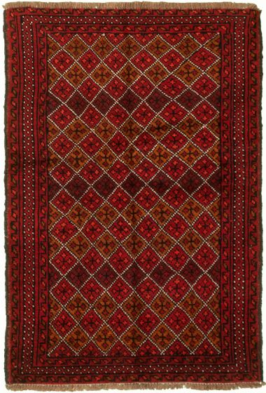 Bordered  Tribal Red Area rug 3x5 Afghan Hand-knotted 332651