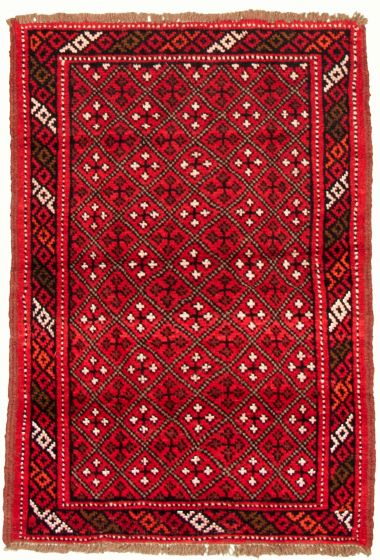 Bordered  Tribal Red Area rug 3x5 Afghan Hand-knotted 333321