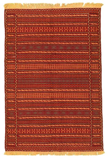 Bordered  Stripes Red Area rug 3x5 Turkish Flat-weave 334642