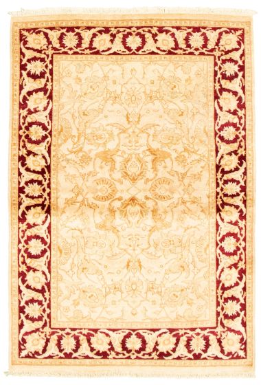 Bordered  Traditional Ivory Area rug 3x5 Pakistani Hand-knotted 336290