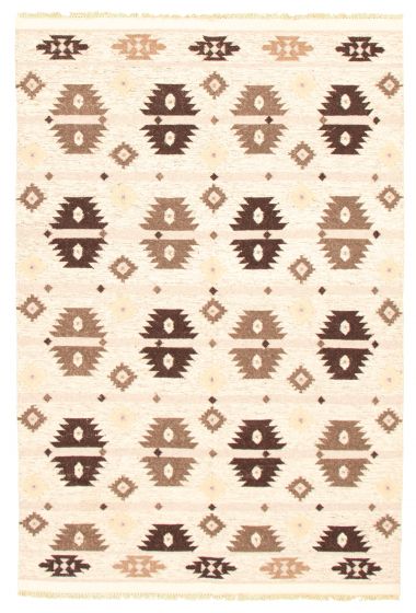 Flat-weaves & Kilims  Traditional Ivory Area rug 6x9 Turkish Flat-weave 344394