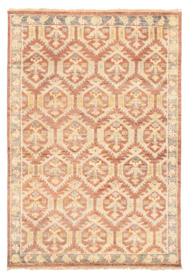 Bordered  Geometric Red Area rug 5x8 Indian Hand-knotted 361965