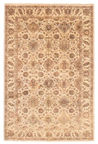 Bordered  Traditional Ivory Area rug 5x8 Indian Hand-knotted 369289