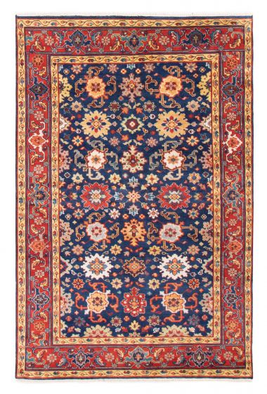 Bordered  Traditional Blue Area rug 5x8 Indian Hand-knotted 377419