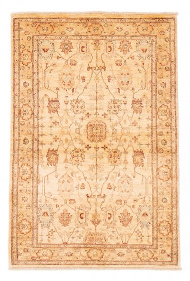 Bordered  Traditional Ivory Area rug 3x5 Afghan Hand-knotted 379426