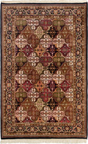 Bordered  Traditional Brown Area rug 5x8 Indian Hand-knotted 284236