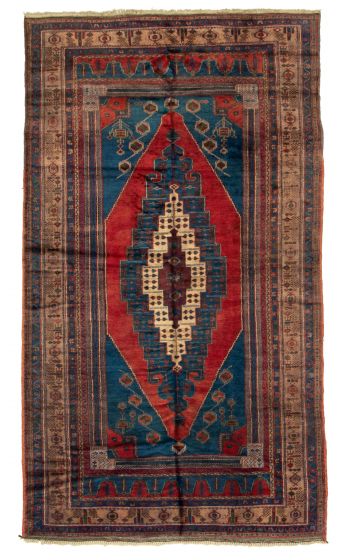 Bordered  Vintage Red Area rug Unique Turkish Hand-knotted 347609