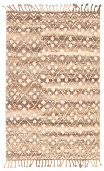 Carved  Transitional Ivory Area rug 5x8 Indian Hand-knotted 350377