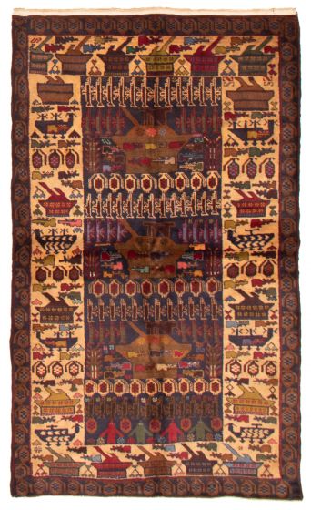 Bordered  Tribal Blue Area rug 4x6 Afghan Hand-knotted 365354