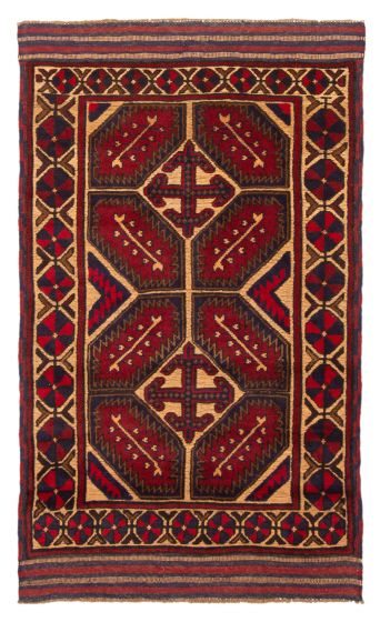 Bordered  Tribal Red Area rug 3x5 Afghan Hand-knotted 372927