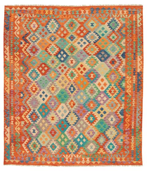 Bordered  Geometric Brown Area rug 6x9 Turkish Flat-weave 316361